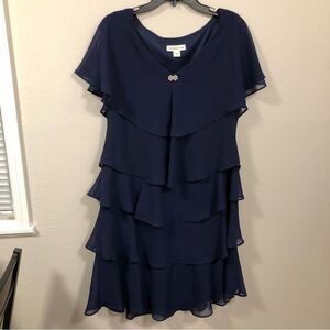 Coldwater Creek Navy Blue Flowy V Neck Mini Dress women's size 14